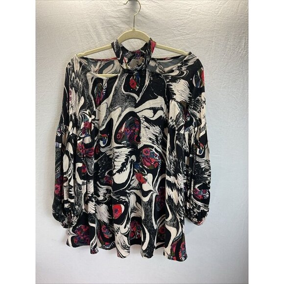 Free‎ People Black Drift Away Tunic Dress XS Cold Shoulder oversized flowy - Picture 6 of 13